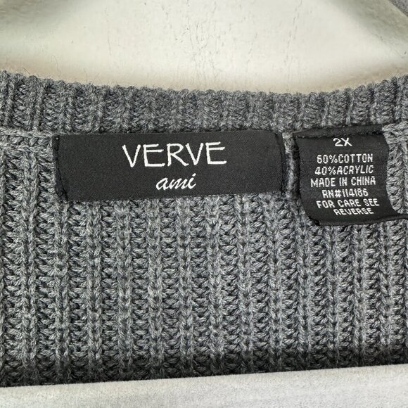 Verve Ami Woman’s Gray Knit Zip Up Cardigan Size 2X Flaws - Picture 3 of 4